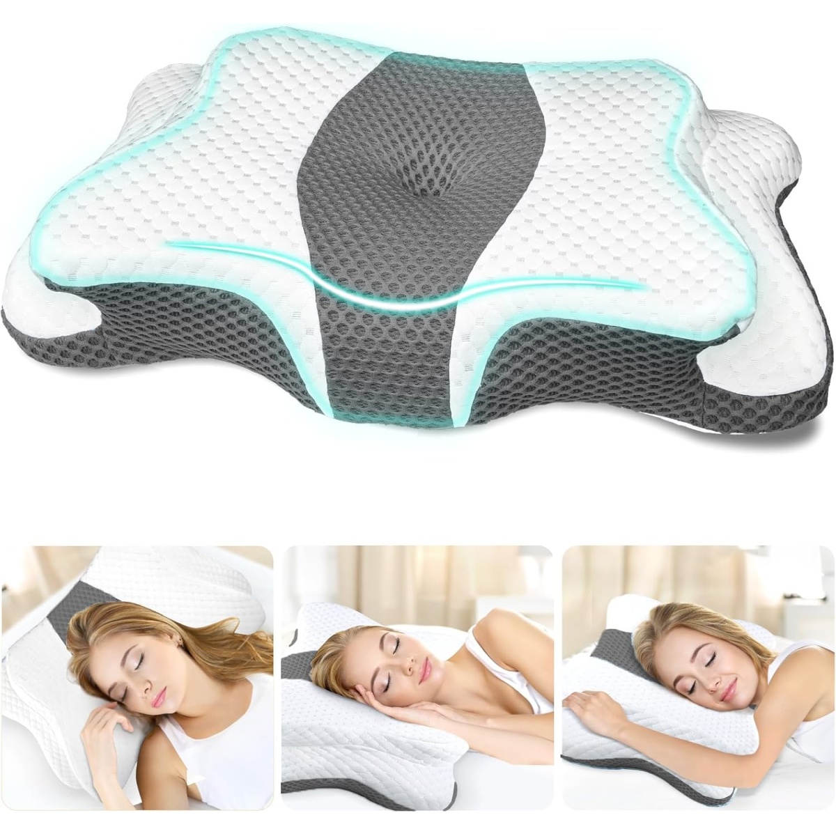 Cervical Pillow for Neck Pain Relief, Memory Foam Orthopedic Pillow, Ergonomic Contour Pillow for Sleeping, Neck Support Pillow for Side, Back and Stomach Sleepers